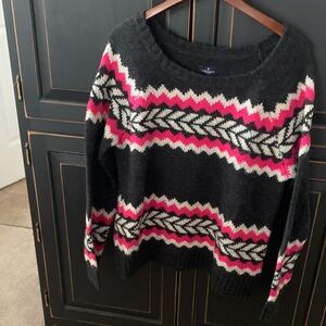 American Eagle Outfitters Black Sweater with Pink and White Chevron